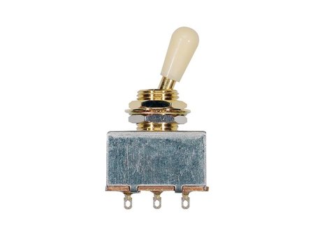 Toggle switch, 3-way, block shape, zwart, nikkel of goud, 3-standen schakelaar