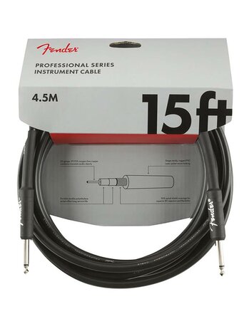 Fender Professional Series instrument cable, 4.5 m black, zwarte gitaarkabel