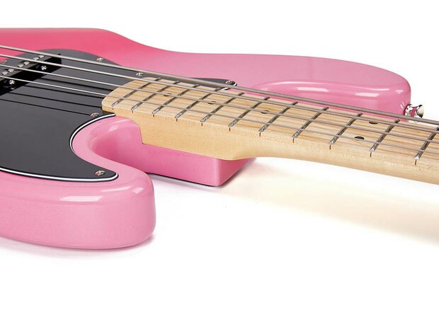 SX Modern Series JB style electric bass guitar with gigbag, pink twilight