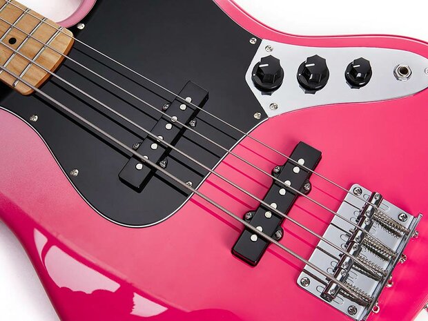 SX Modern Series JB style electric bass guitar with gigbag, pink twilight